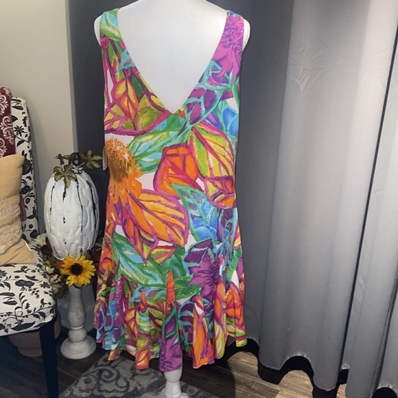 Ralph Lauren Multicolor Tropical Floral Print Double VNeck Drop Waist Dress - Picture 5 of 6